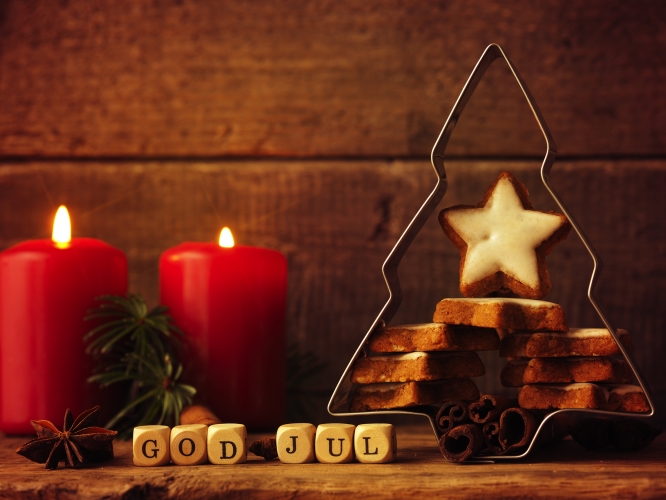 Scandinavian Christmas background with star shaped cookies